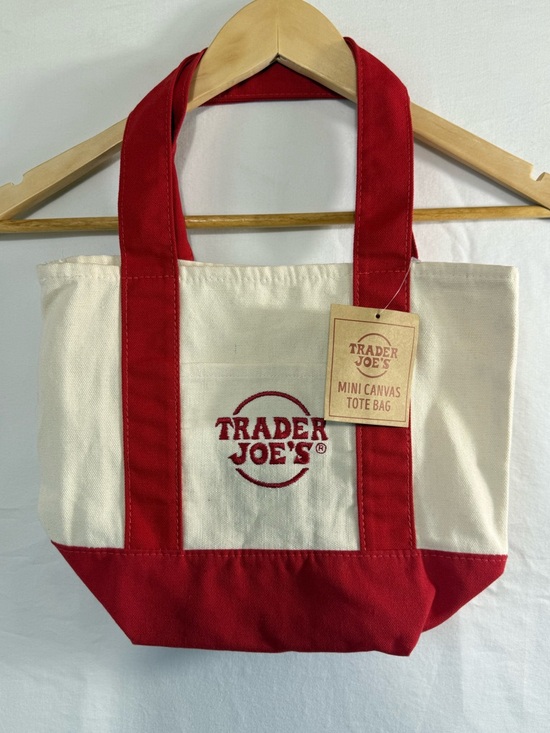 Trader Joe'S Handbags - Trader Joe's Red & Cream Mini Canvas Tote Bag